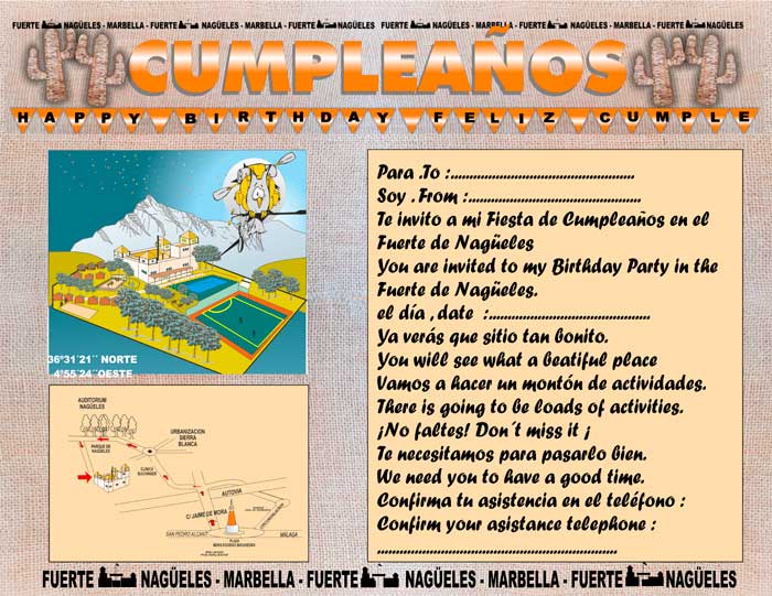 tarjeta de invitación a Celebración de Cumpleaños en el Fuerte de Nagüeles