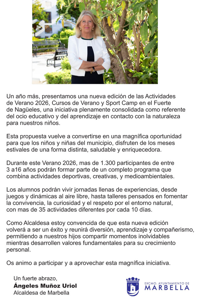 Presentación de los Cursos de Verano del Fuerte de Nagüeles de alcaldesa de Marbella Dña. Ángeles Muñoz